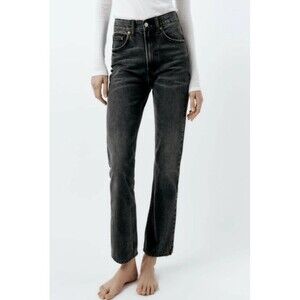 Zara High Rise TRF Straight Leg Jeans Anthracite Gray- Size 6